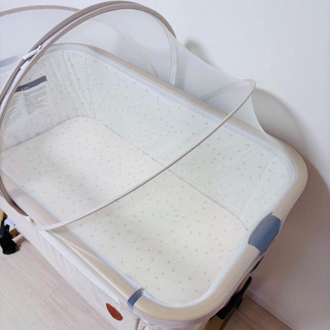 【美品】HZDMJ ベビーベッド　ベージュ　折り畳み 添い寝　ベッド
