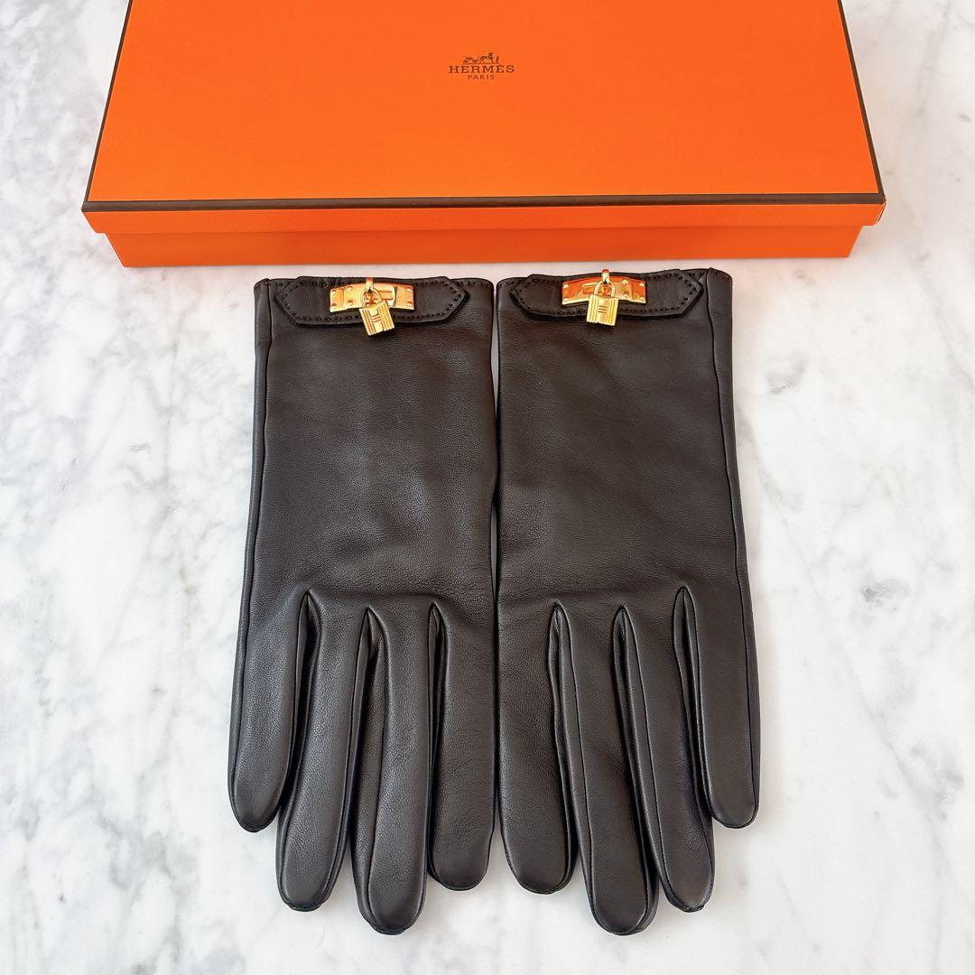 極美品　エルメスレザー手袋　SOYA ソヤ　ゴールドケリー金具　7.5