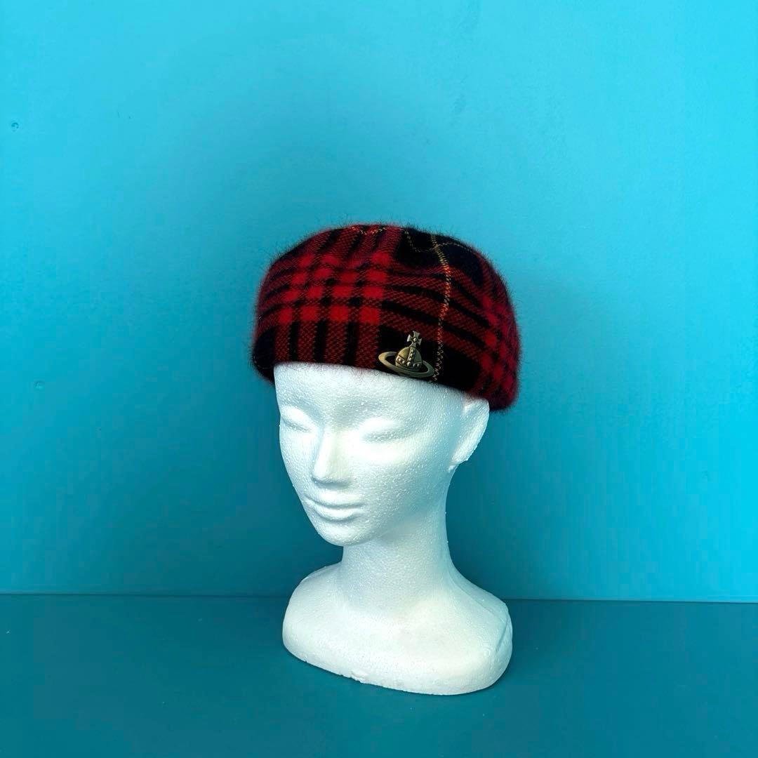 ヴィヴィアンウエストウッド　赤と黒のチェック アンゴラベレー帽　A13