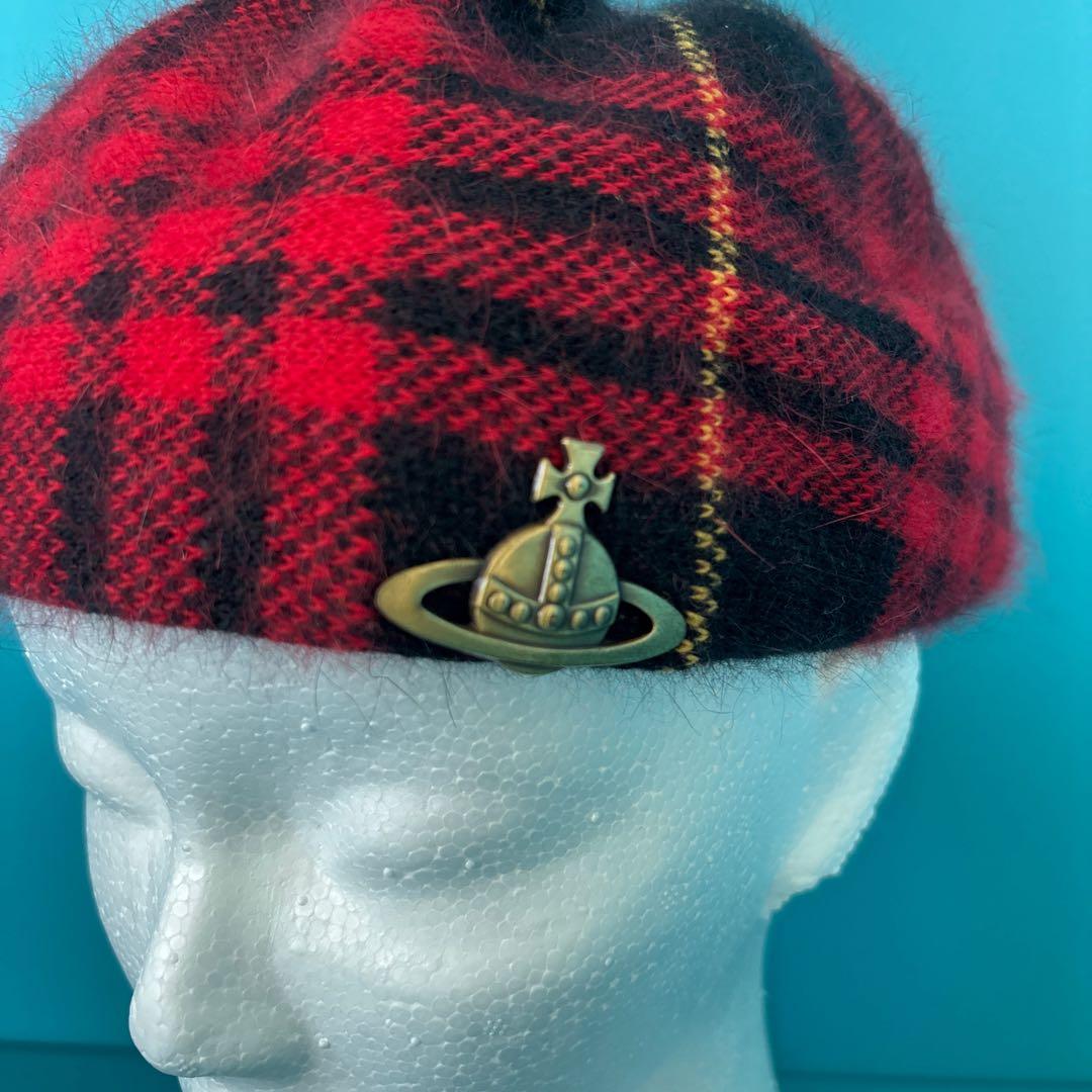 ヴィヴィアンウエストウッド　赤と黒のチェック アンゴラベレー帽　A13