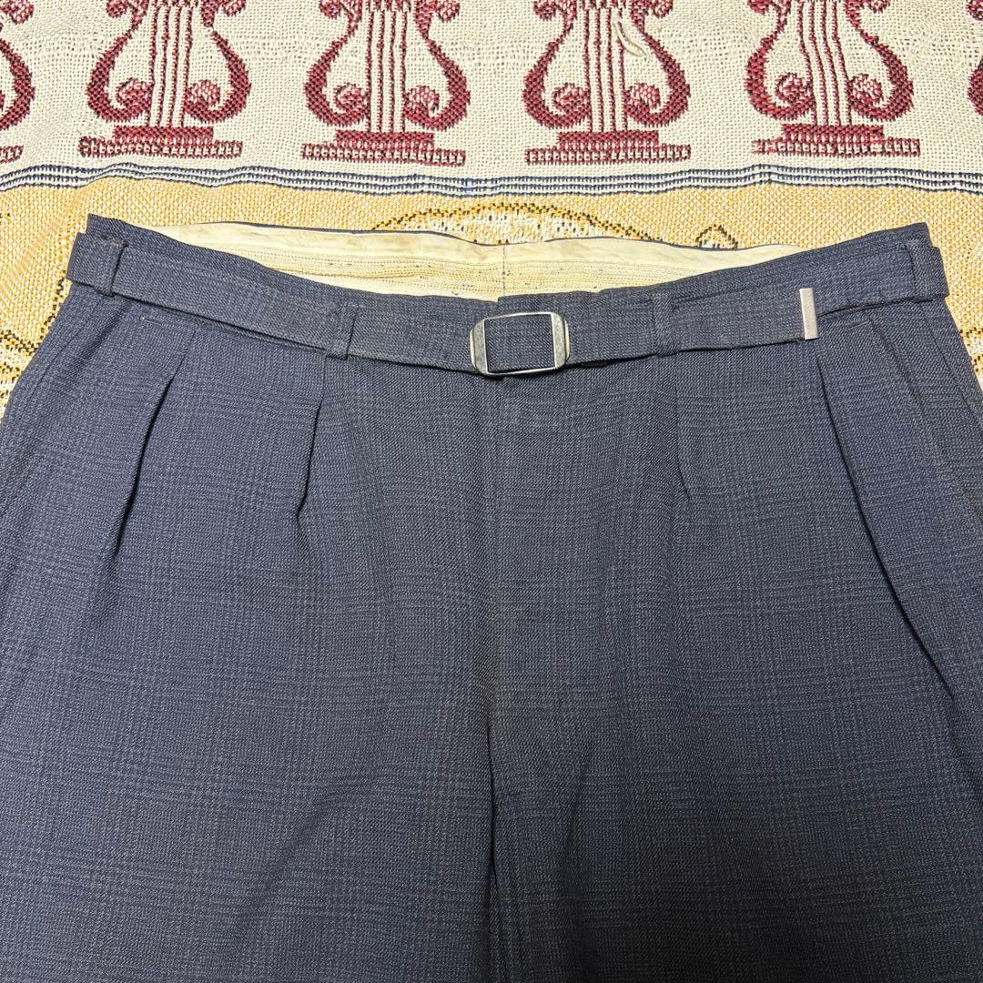 40s 50s 極太 ウール チェック スラックス ベルト付き ギャバジン