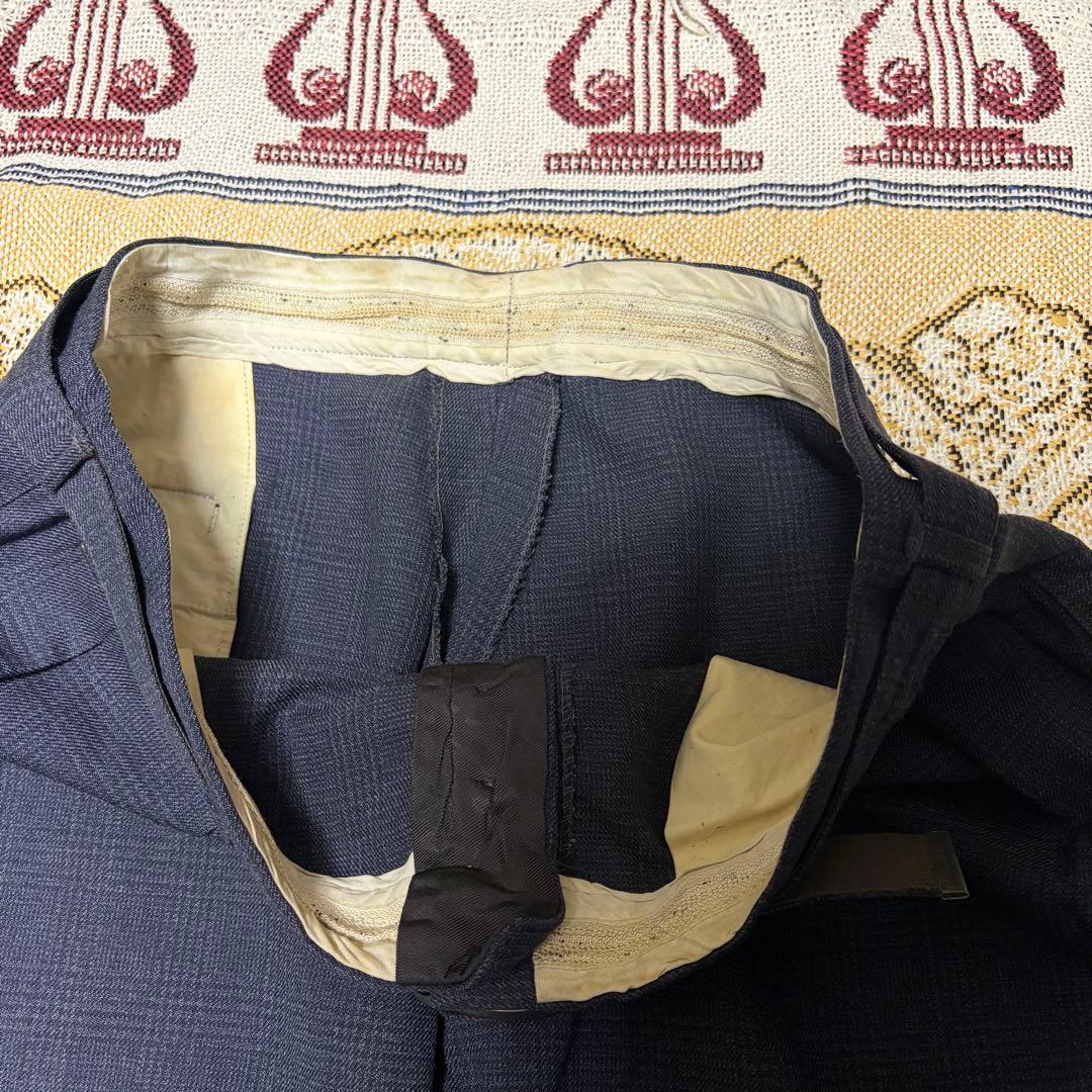 40s 50s 極太 ウール チェック スラックス ベルト付き ギャバジン