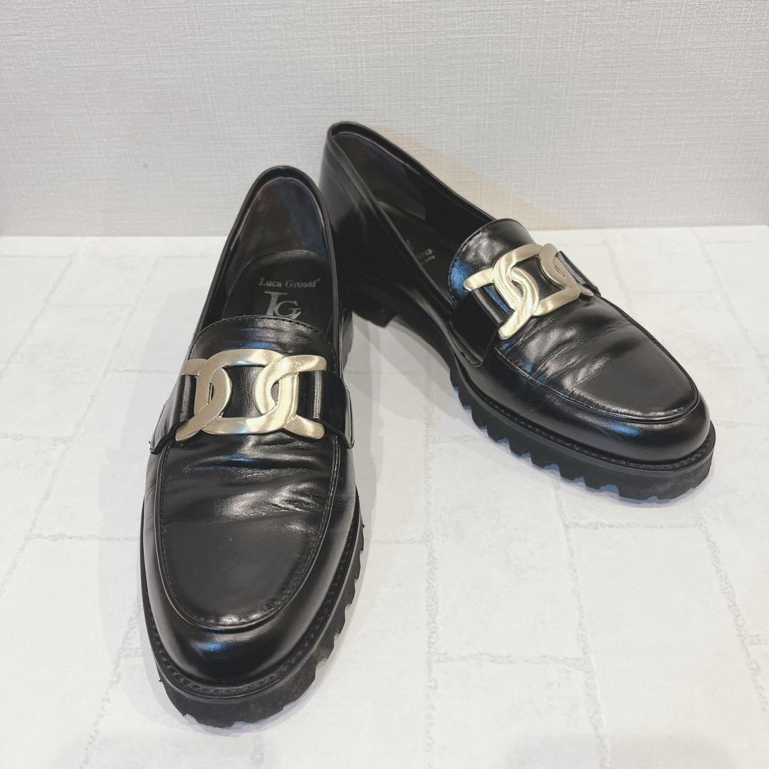 Luca Grossi ルカ グロッシ ローファー レザー 黒 38 イタリア製