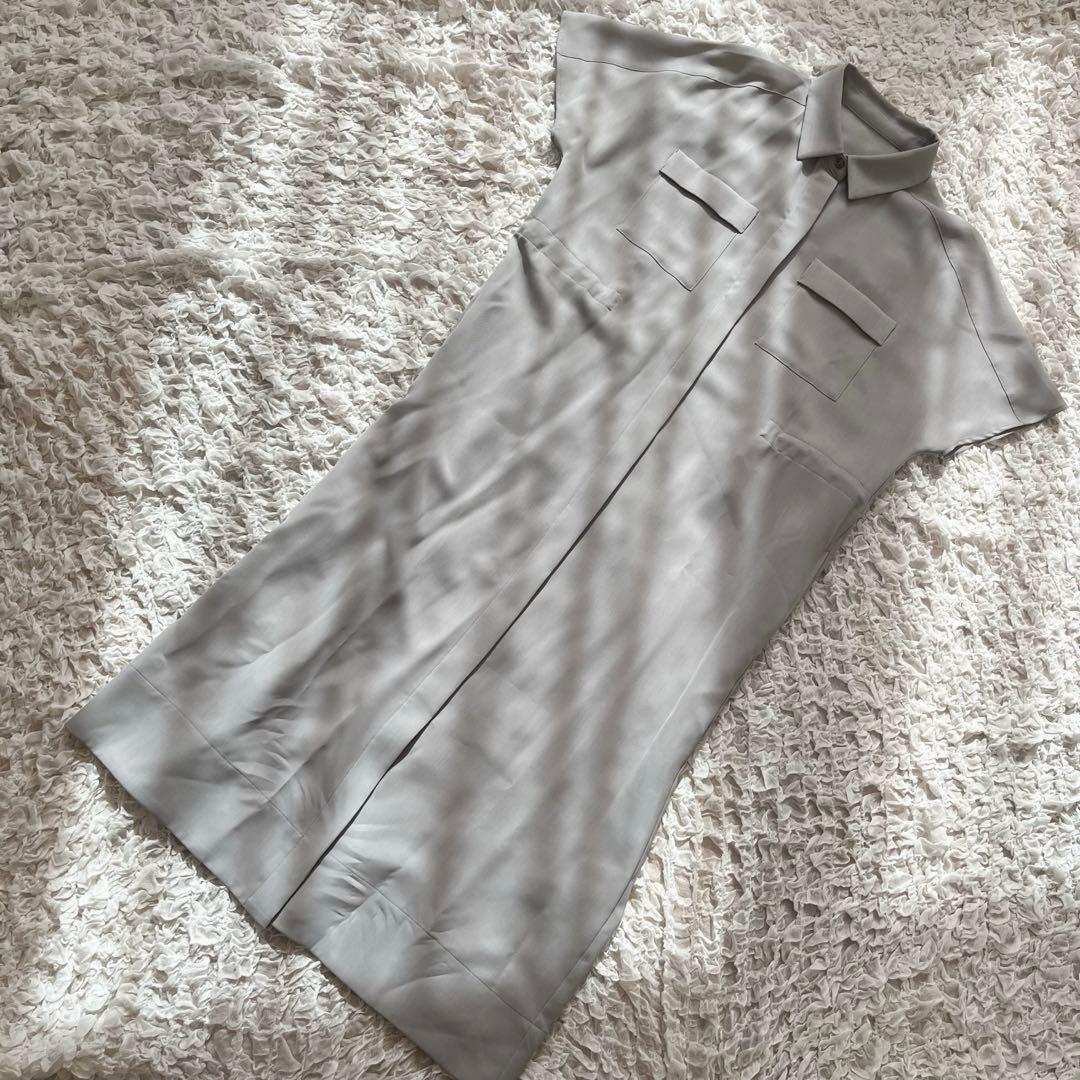 超美品 SOEJU ロングシャツワンピース ミモレ ロング 半袖 M グレー
