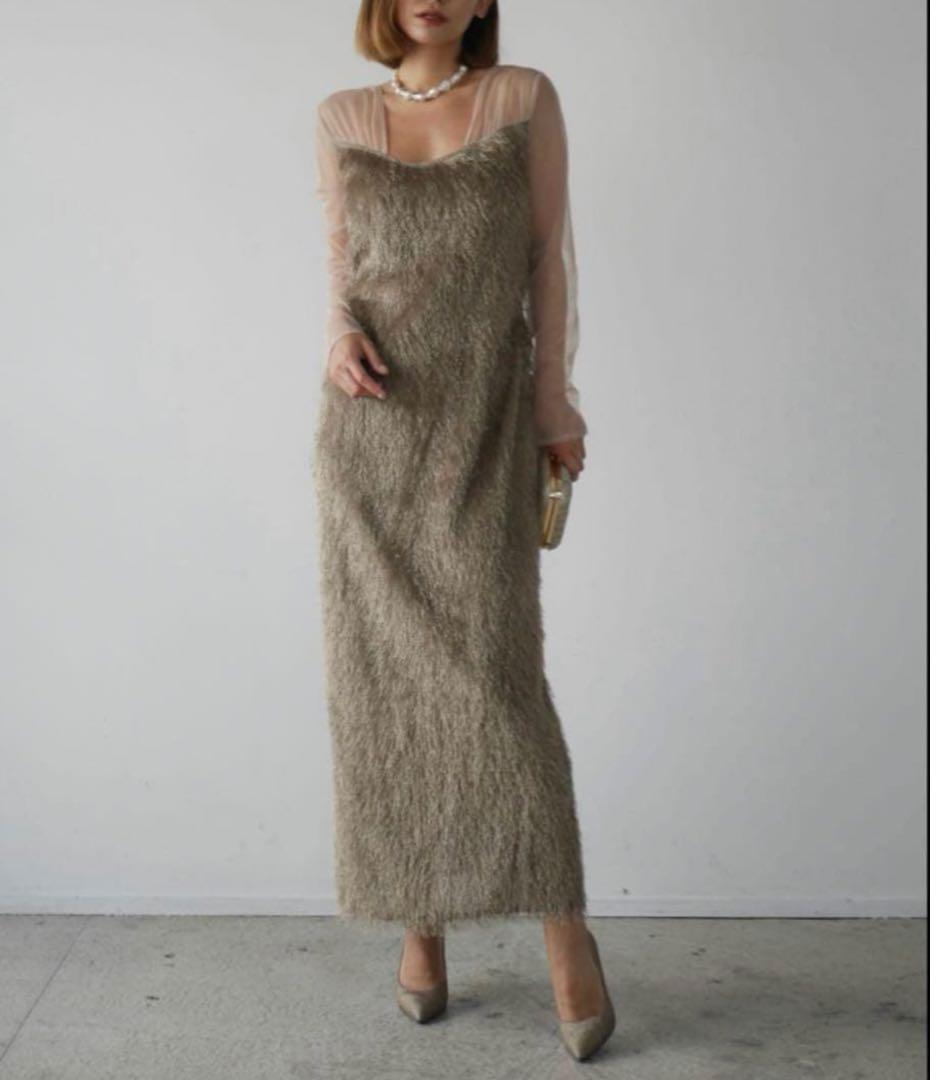 glitter shaggy dress フリンジパーティードレス
