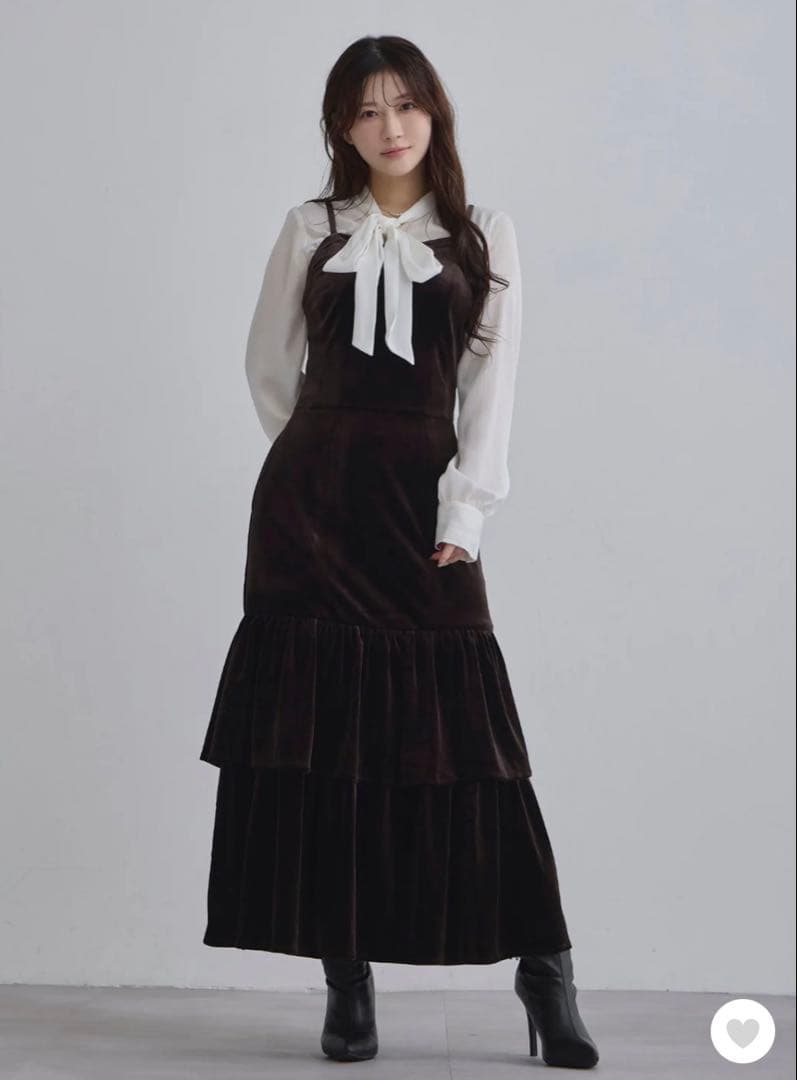 オーバーイー　ベロアキャミティアードワンピース　ブラウン96