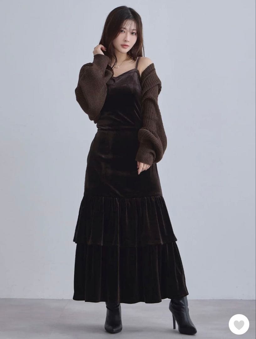 オーバーイー　ベロアキャミティアードワンピース　ブラウン96