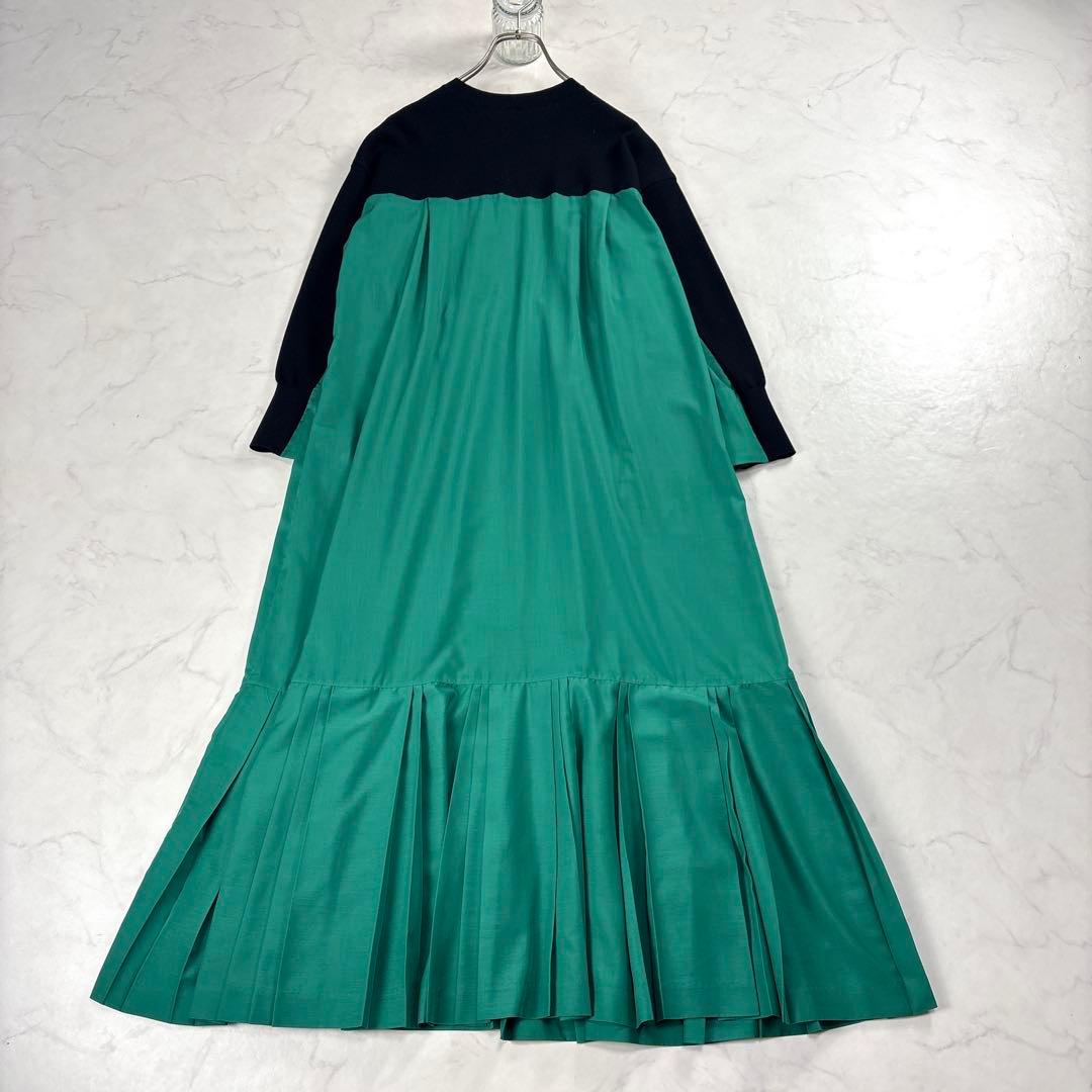 近年美品✨ LE PHIL ニットコンビ プリーツワンピース 黒 緑