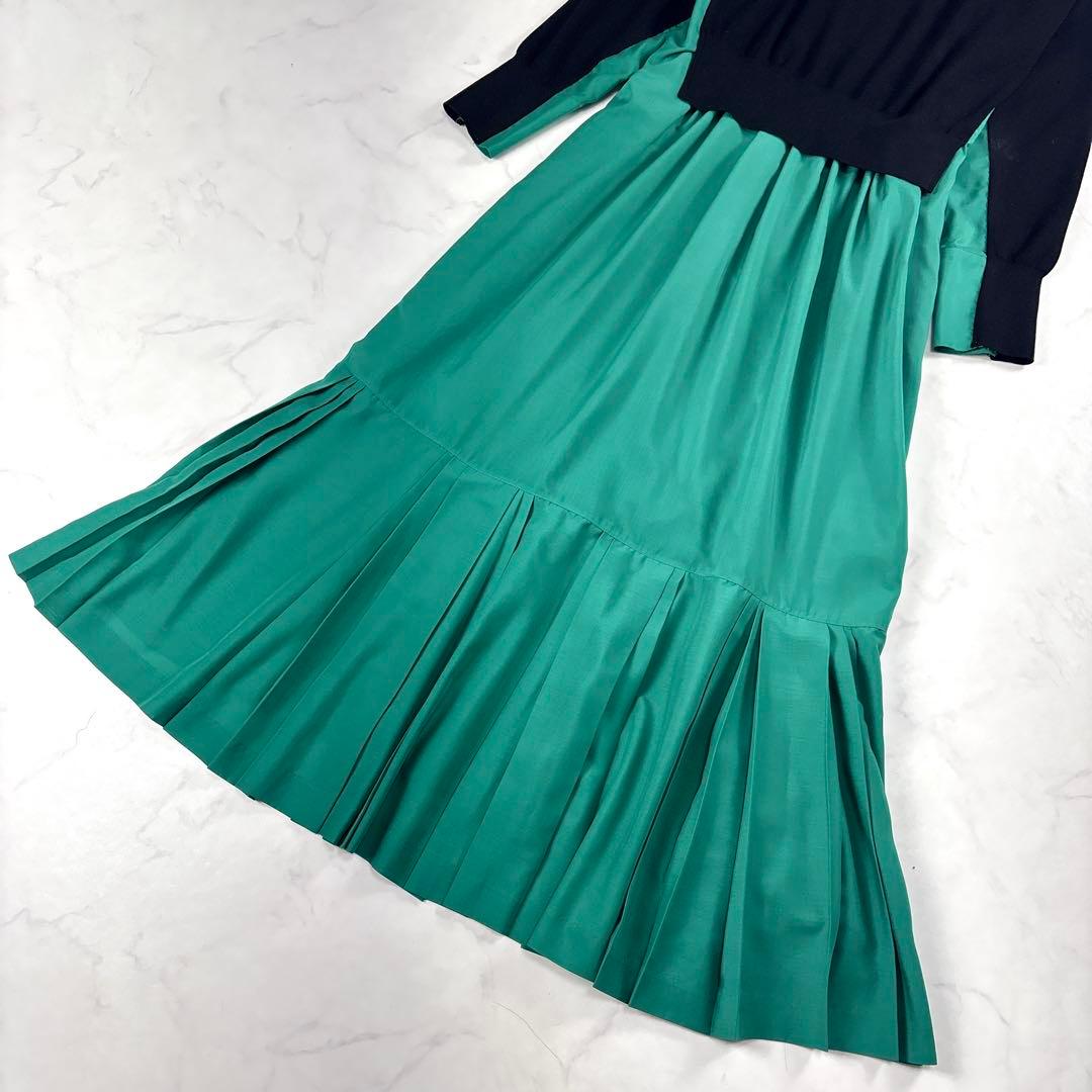 近年美品✨ LE PHIL ニットコンビ プリーツワンピース 黒 緑