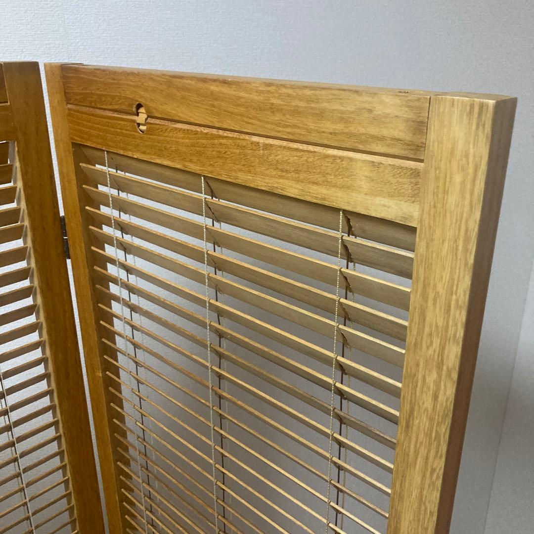 パーテーション　3連　木製　ブラインド機能付き　和風　目隠し