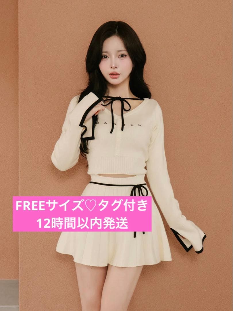 【タグ付】 ダーリッチ ウエストオープンリボンデザインニットミニワンピース