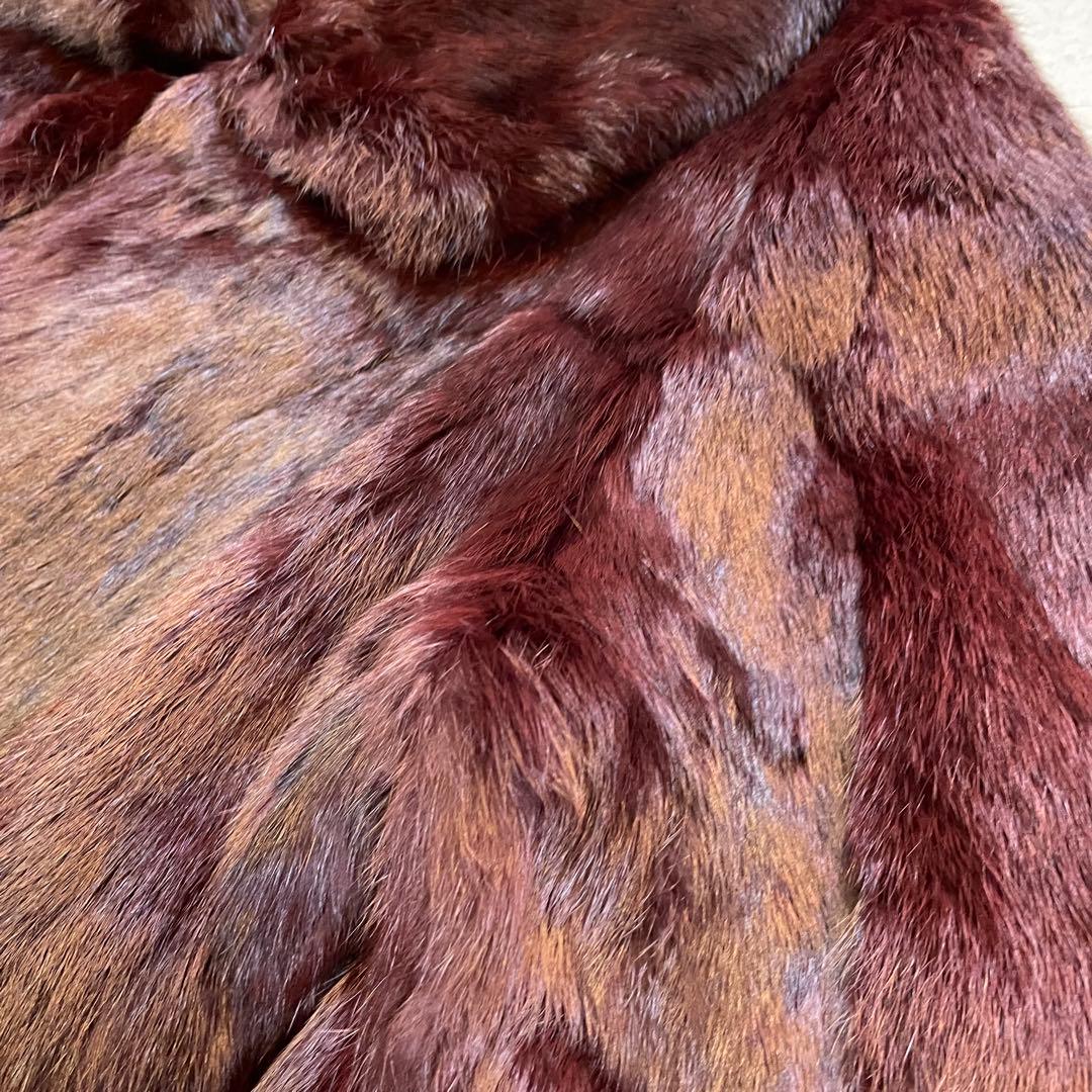 クロップド丈　フォックスファー　毛皮ショートコート　ボルドー　希少　Y2K
