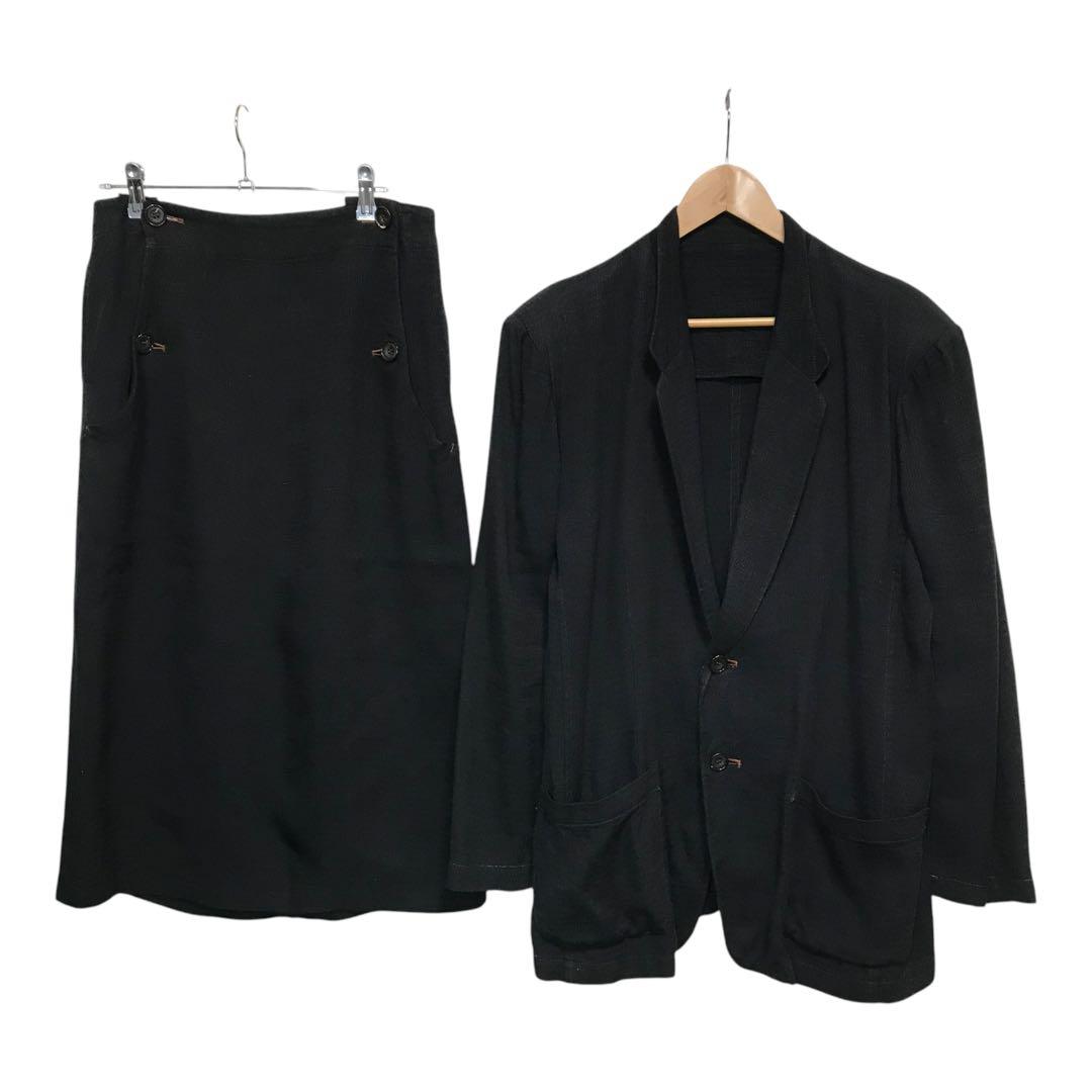 80s y's ワイズ　ヴィンテージスーツセットアップ　ジャケット&パンツ　黒色