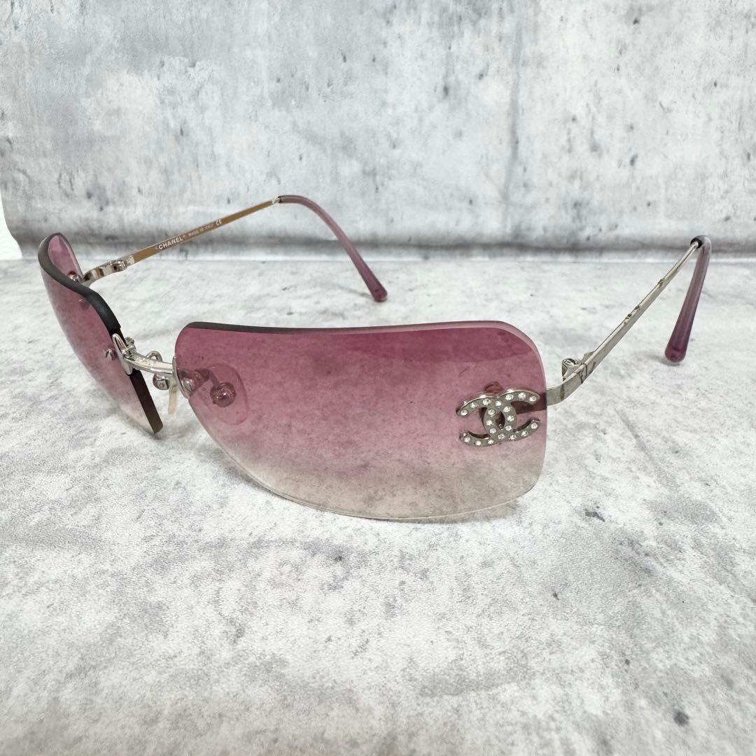 CHANEL シャネル サングラス リムレス ココマーク ラインストーン ピンク