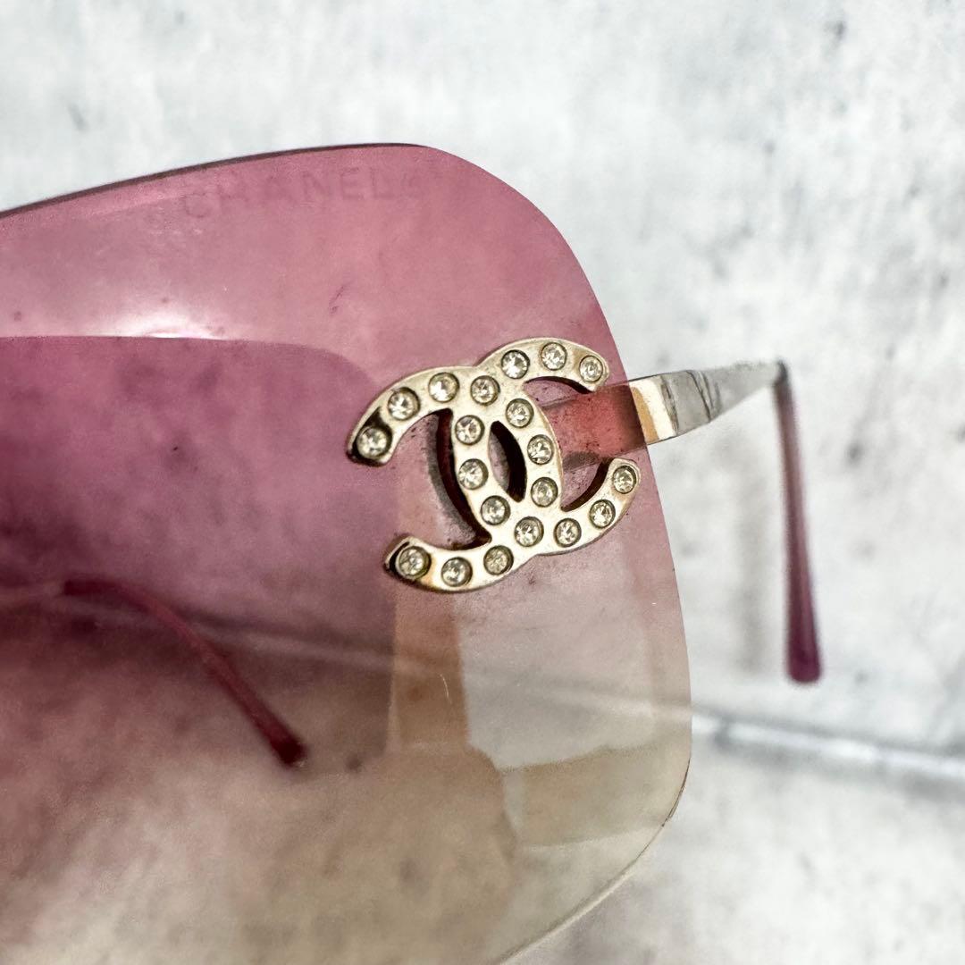 CHANEL シャネル サングラス リムレス ココマーク ラインストーン ピンク