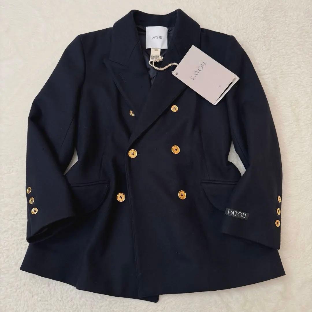 【美品】PATOU 紺ブレ 金ボタン カシミヤ混 ロゴパッチ 38