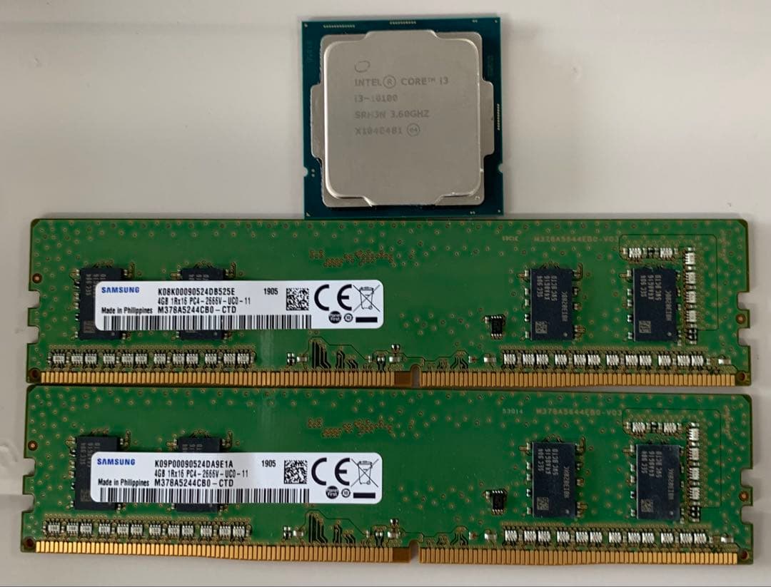 INTEL i3-10100, SAMSUNG 4GB DDR4 2枚