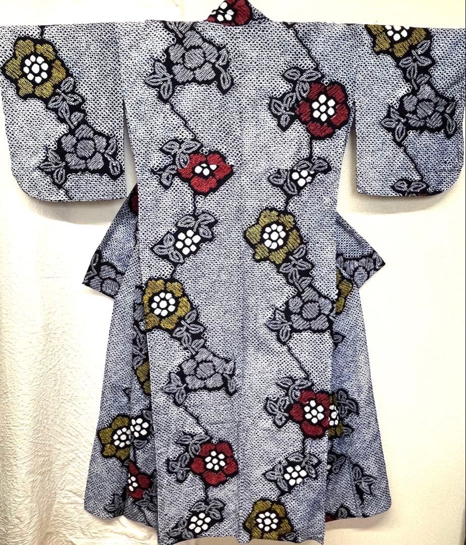 有松鳴海絞り　浴衣　広衿仕立て　花　（213）