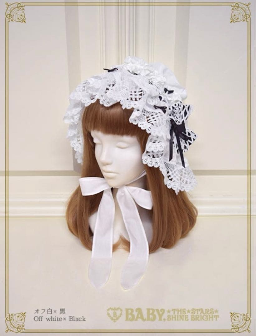 BABY Maison de Petite Rubanマザーボンネット　白x黒