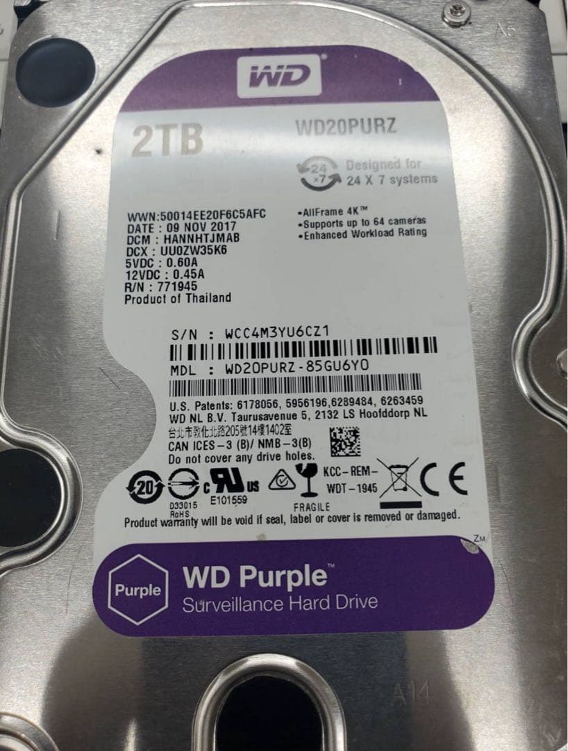 内蔵型ハードディスクドライブ WD Purple 2TB WD20PURZ HDD