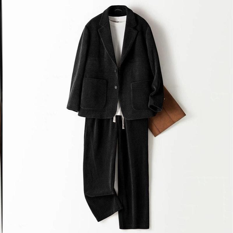 メンズ ノーリネン スーツ 2点セット ビジネス カジュアル プレゼント 黒