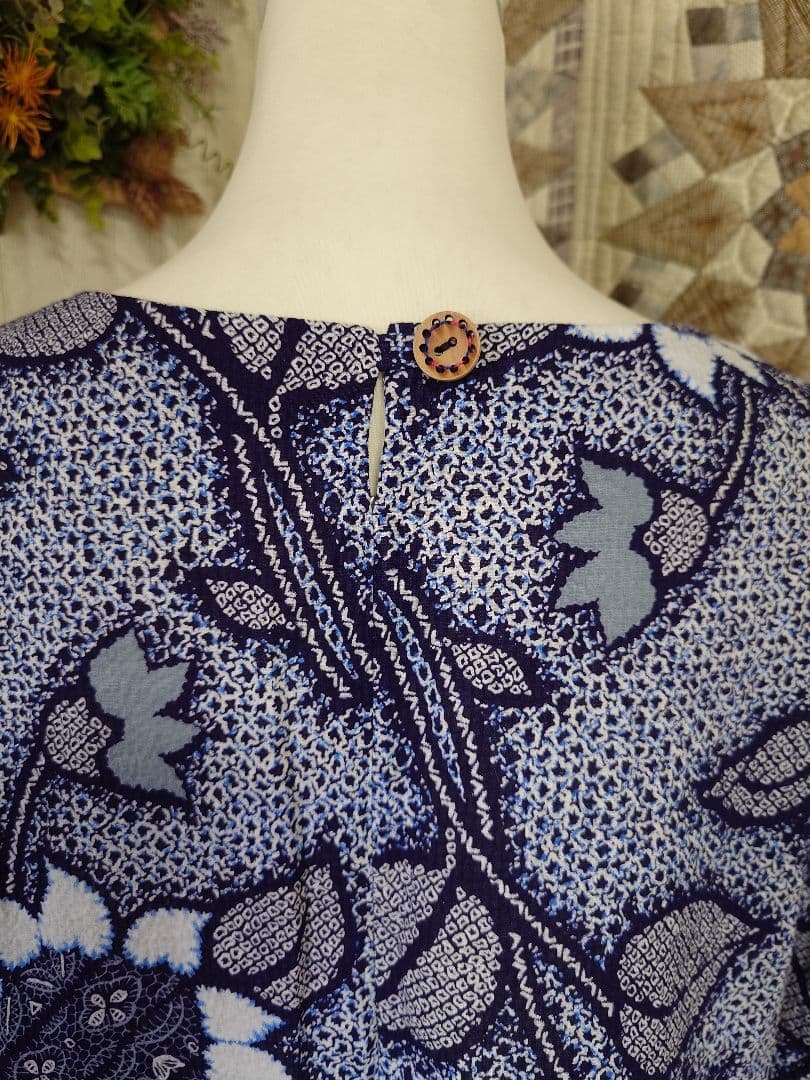 浴衣リメイク＊リップル地の浴衣からワンピース紺地にヒマワリ柄