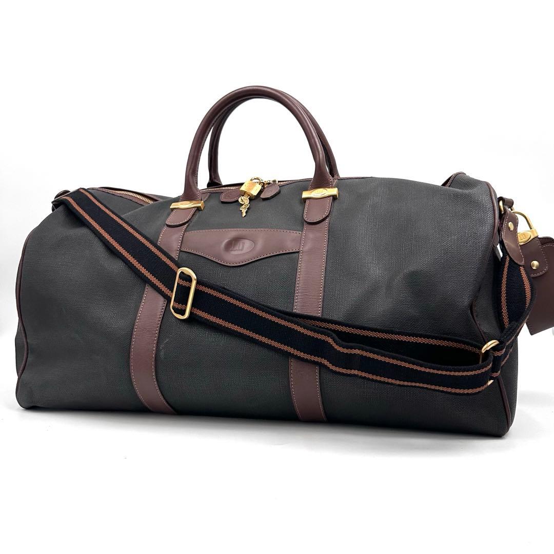 ダンヒル ボストンバッグ 2way 大容量 内側チェック レザー ブラウン