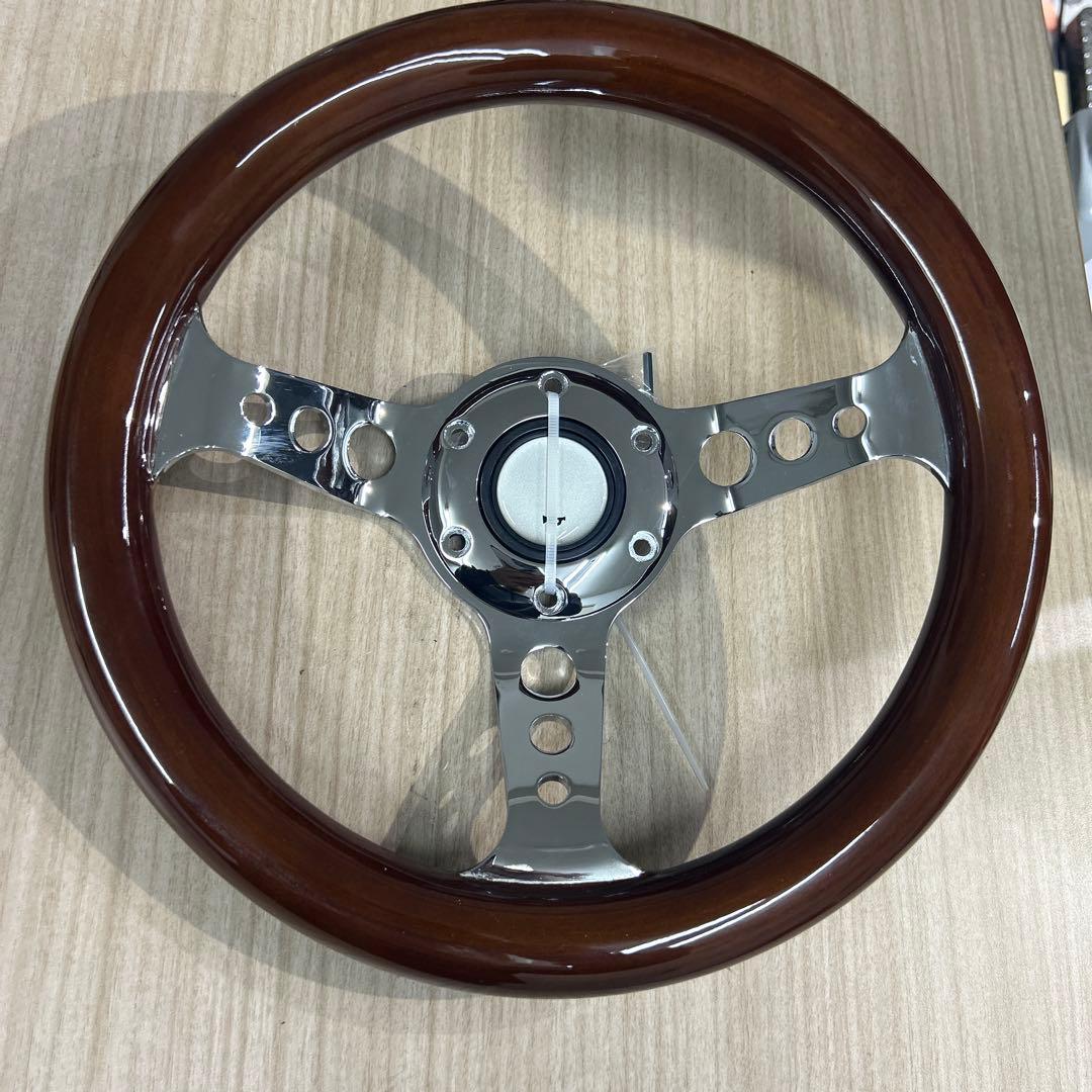 29パイ ウッド・クローム 3スポーク ステアリングホイール