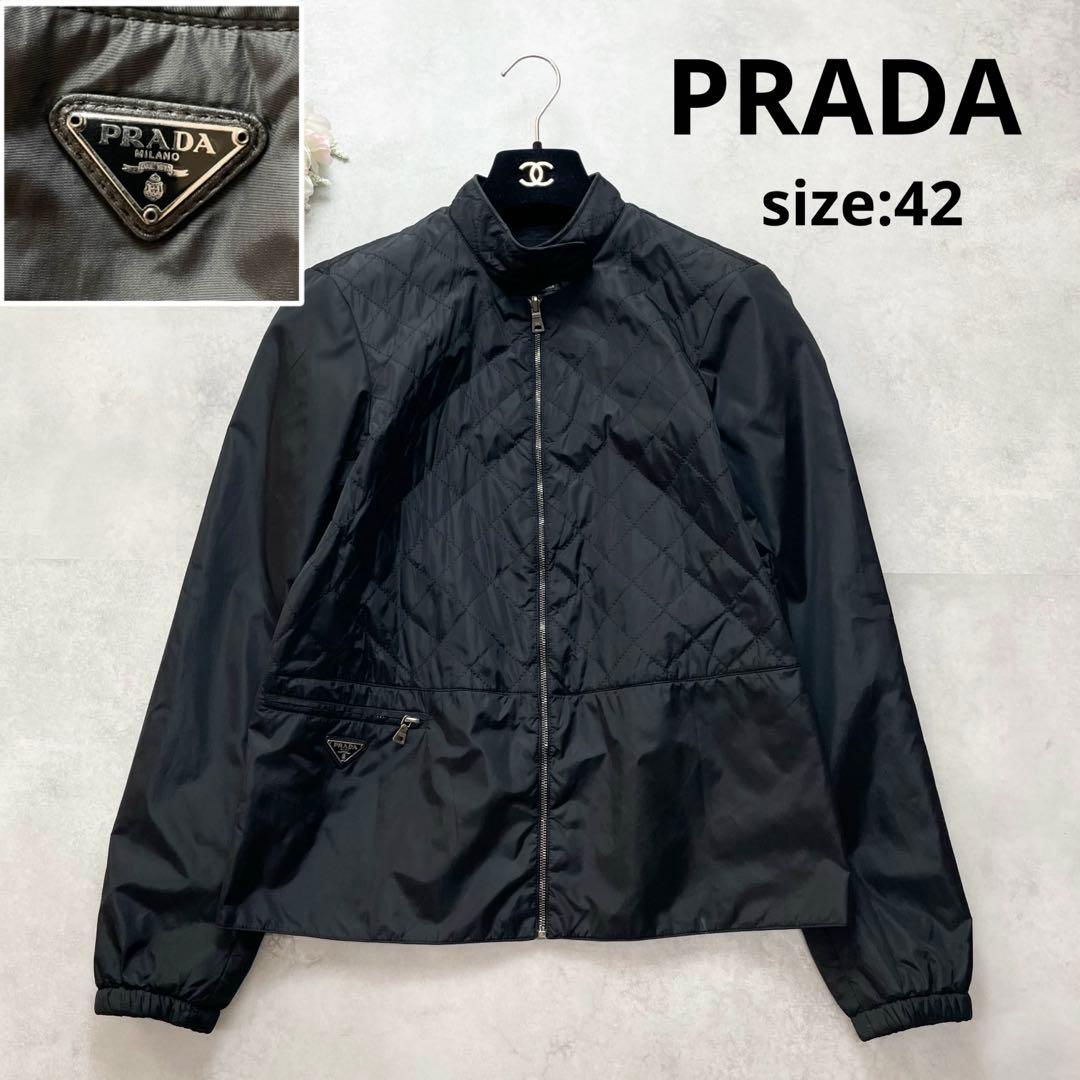 高級感✨プラダ　ブルゾン　キルティングジャケット　三角ロゴ　黒　42 XL
