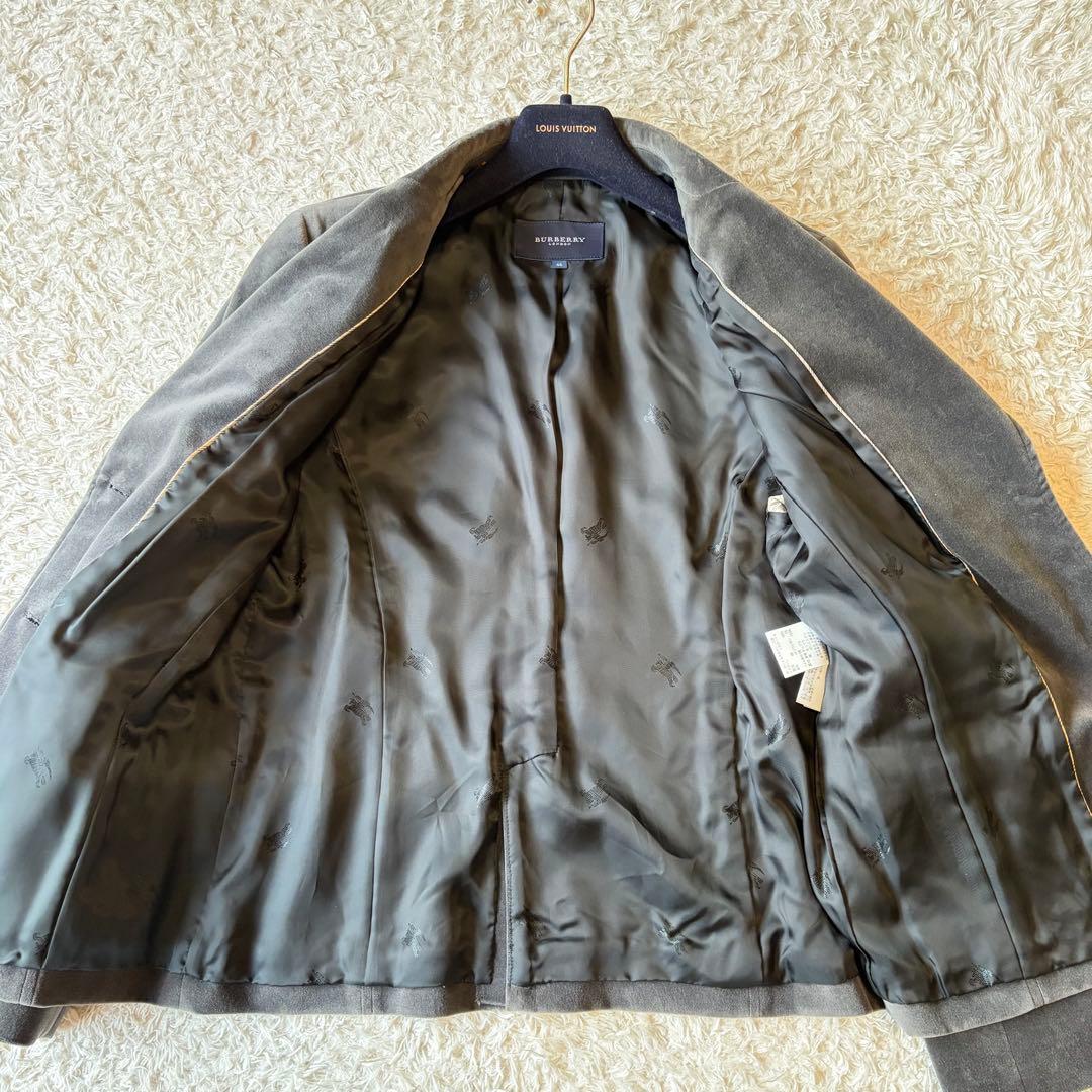 大きいサイズ✨46 美品　バーバリーロンドン　ベロアジャケット　チャコールグレー