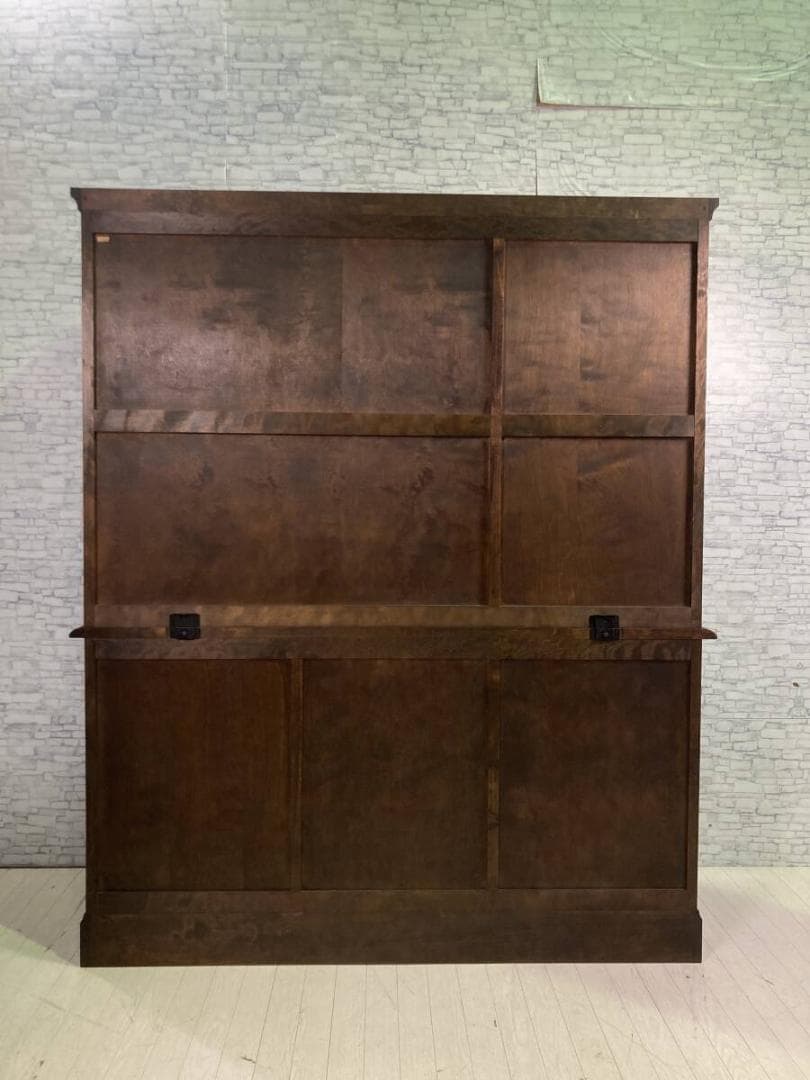 北海道民芸家具 格子ガラス扉 樺材 無垢 カップボード 収納棚 飾り棚 食器棚