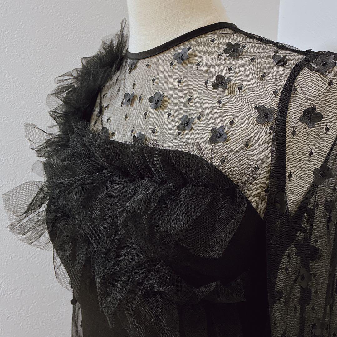 完売品　レジャ　フラワーモチーフアシンメトリーチュールマーメイドワンピースドレス