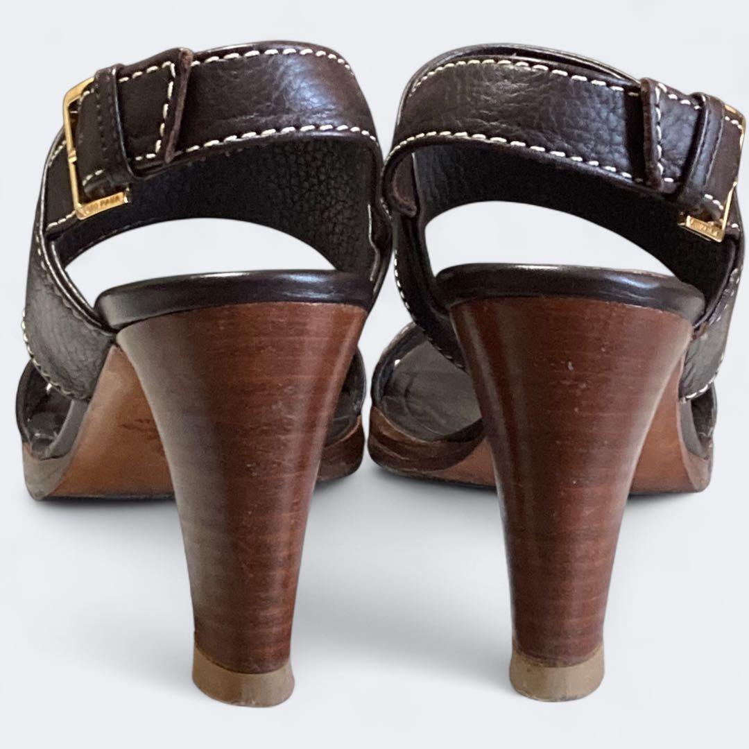 ロロピアーナ　レザー ストラップサンダル　35　22cm相当　ブラウン系