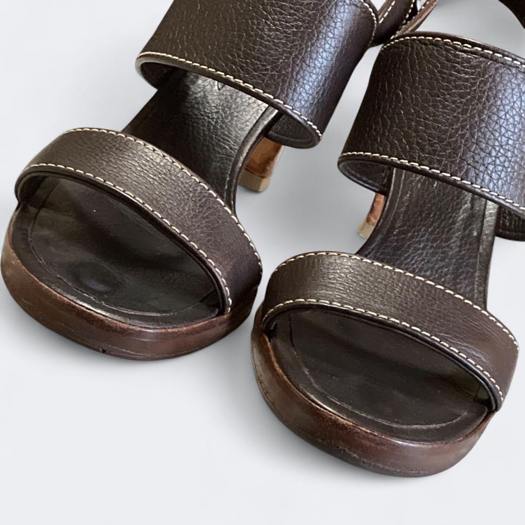 ロロピアーナ　レザー ストラップサンダル　35　22cm相当　ブラウン系