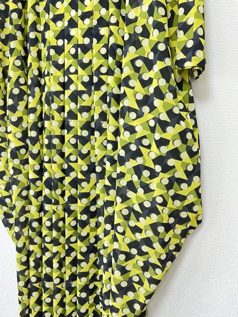 新品・75,900円☆ヒロココシノ/幾何プリントチュールジャージーワンピース