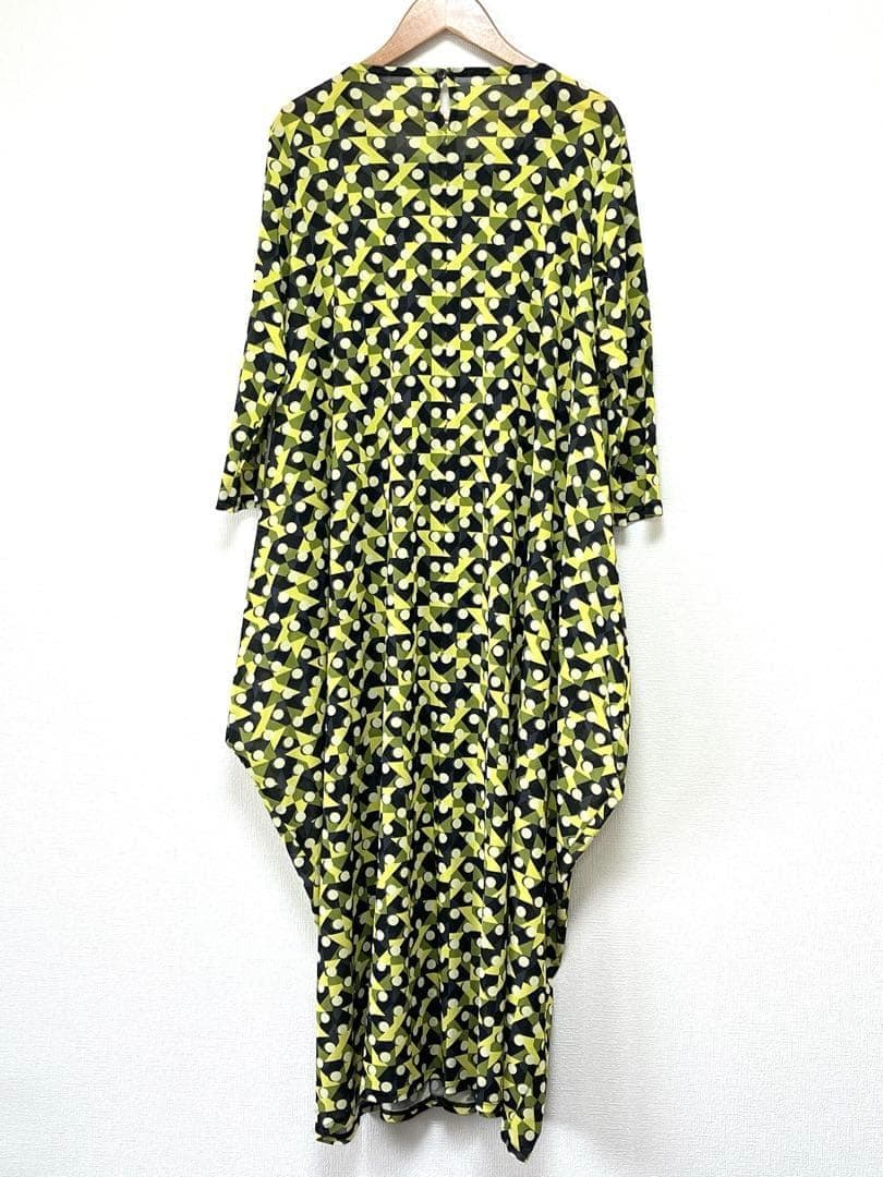 新品・75,900円☆ヒロココシノ/幾何プリントチュールジャージーワンピース