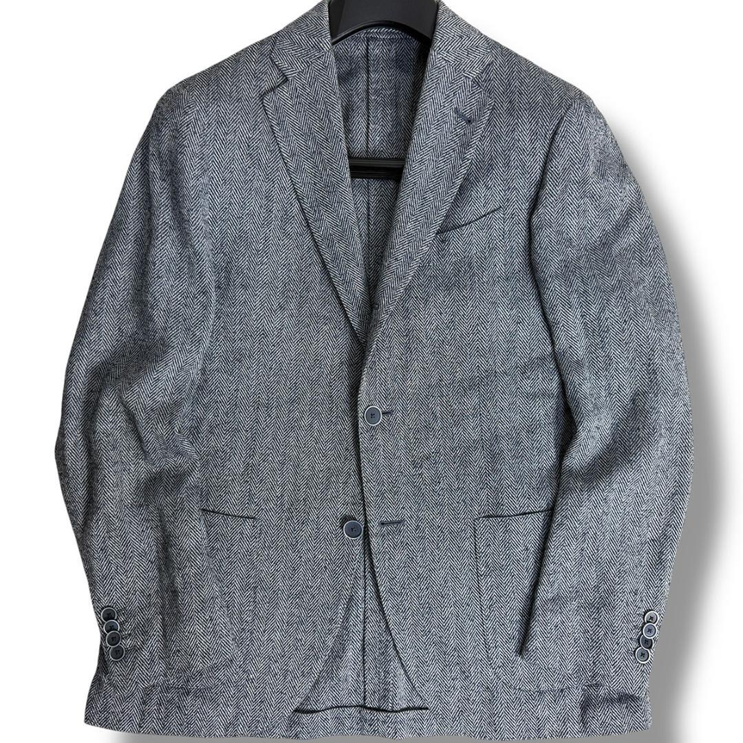 J3524 美品 ラルディーニ リネンシルクヘリンボーンツイードジャケット 46