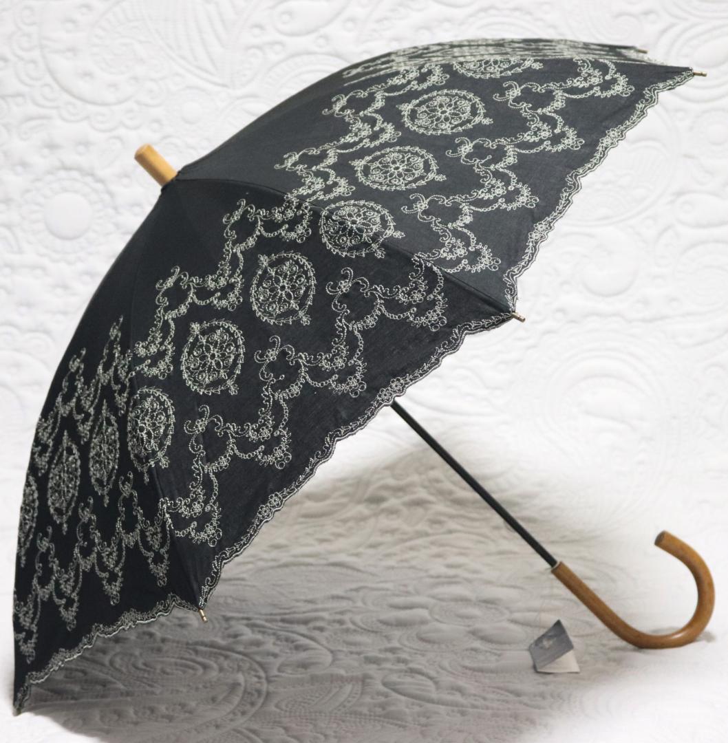 新品タグ付き【フォックスアンブレラ】長傘 英国製 繊細豪華刺繍 高級日傘 黒