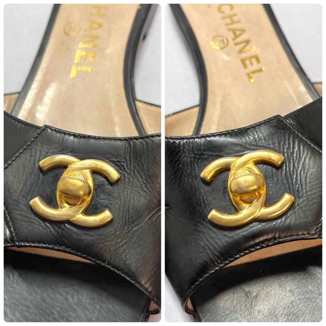希少⭐︎CHANEL シャネル ココマーク ターンロック サンダル 黒 37.5
