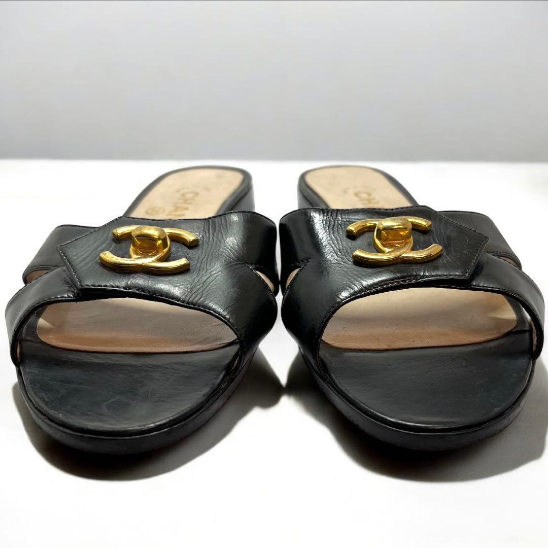 希少⭐︎CHANEL シャネル ココマーク ターンロック サンダル 黒 37.5