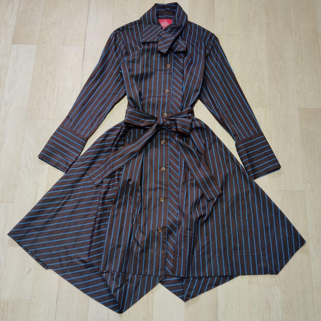 ヴィヴィアン　変形ワンピース　ストライプ　アシンメトリー　リボン　タグ付新品　M