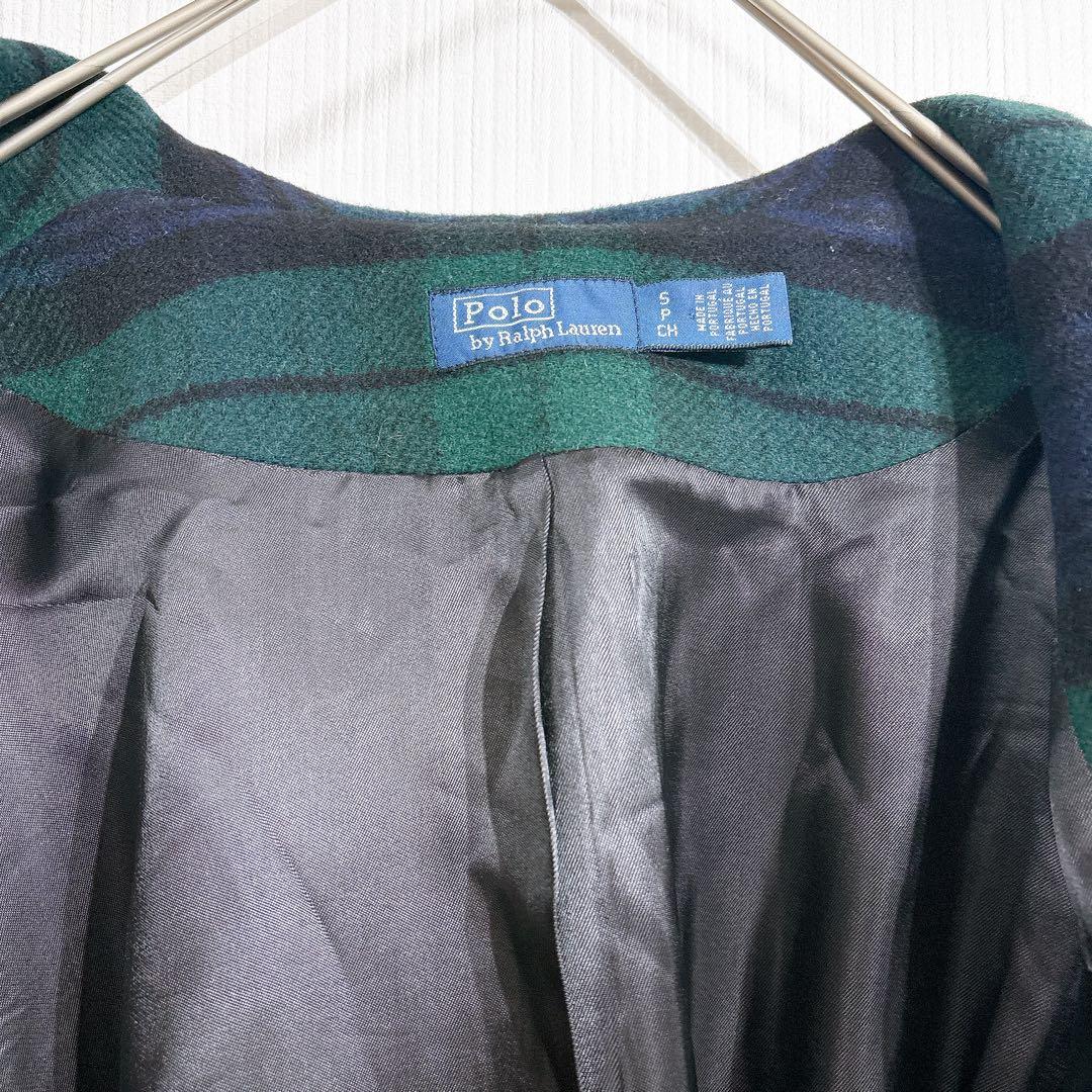 美品◇現行品　ポロラルフローレン　プラッドウールブレンドツイルラップコート
