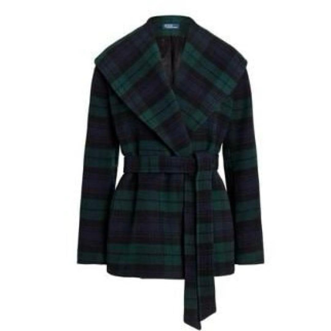 美品◇現行品　ポロラルフローレン　プラッドウールブレンドツイルラップコート