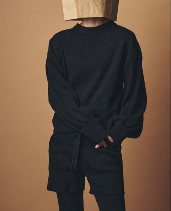 【新品】m.u RIB 2WAY Henley neck L/S T　BLACK