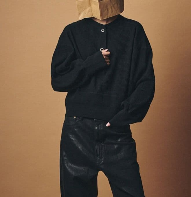 【新品】m.u RIB 2WAY Henley neck L/S T　BLACK