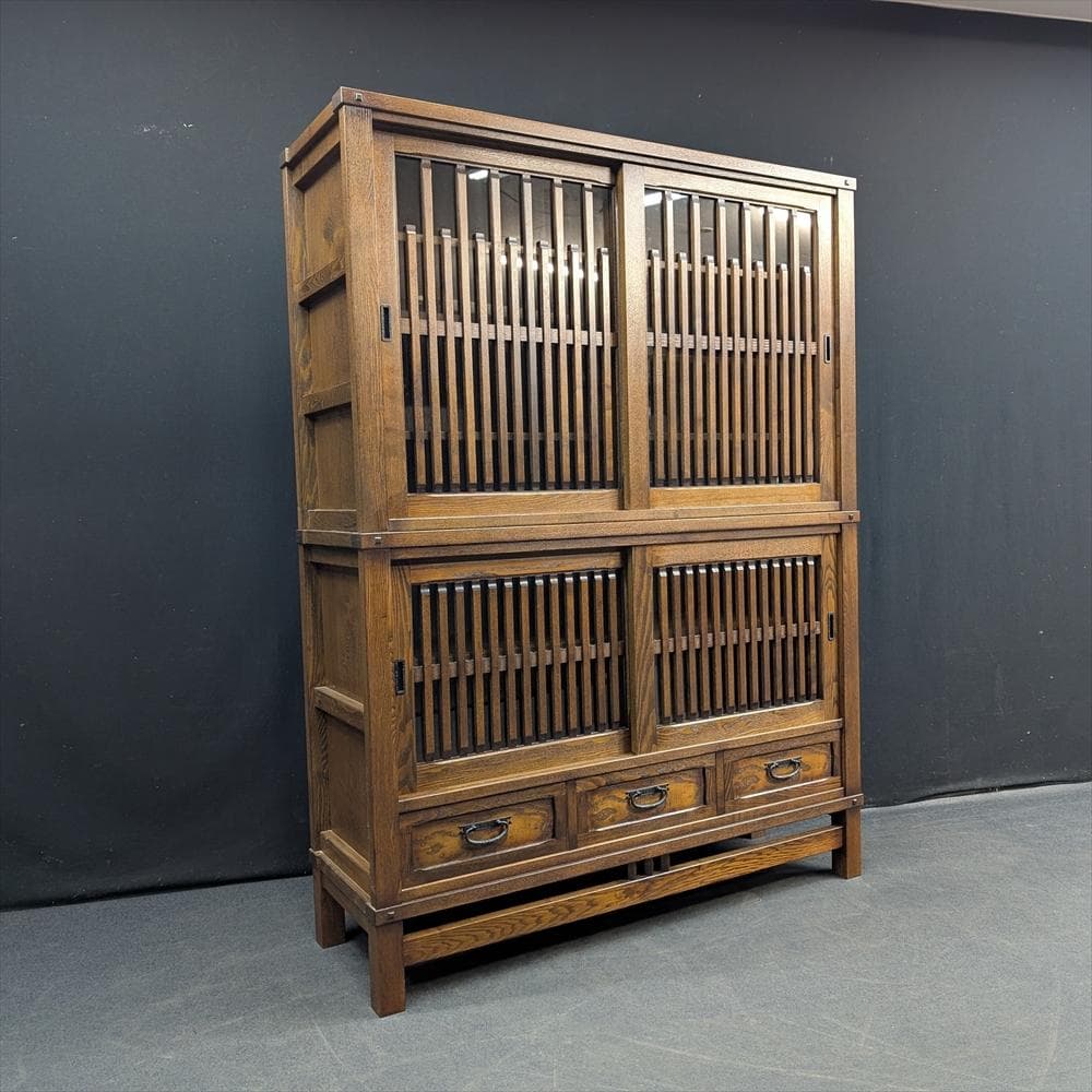 美品　　水屋箪笥　食器棚　キャビネット　キッチンボード　飾り棚　格子　引き戸