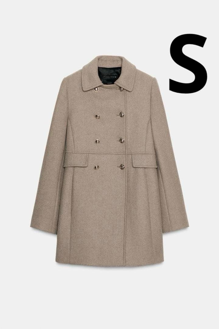 ZARA ウール混紡ショート丈ダブルブレストコート ライトミンク S