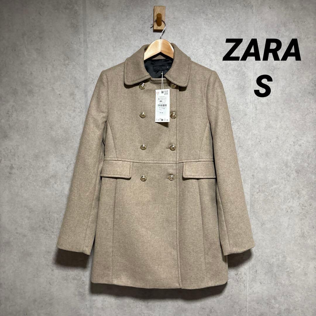 ZARA ウール混紡ショート丈ダブルブレストコート ライトミンク S