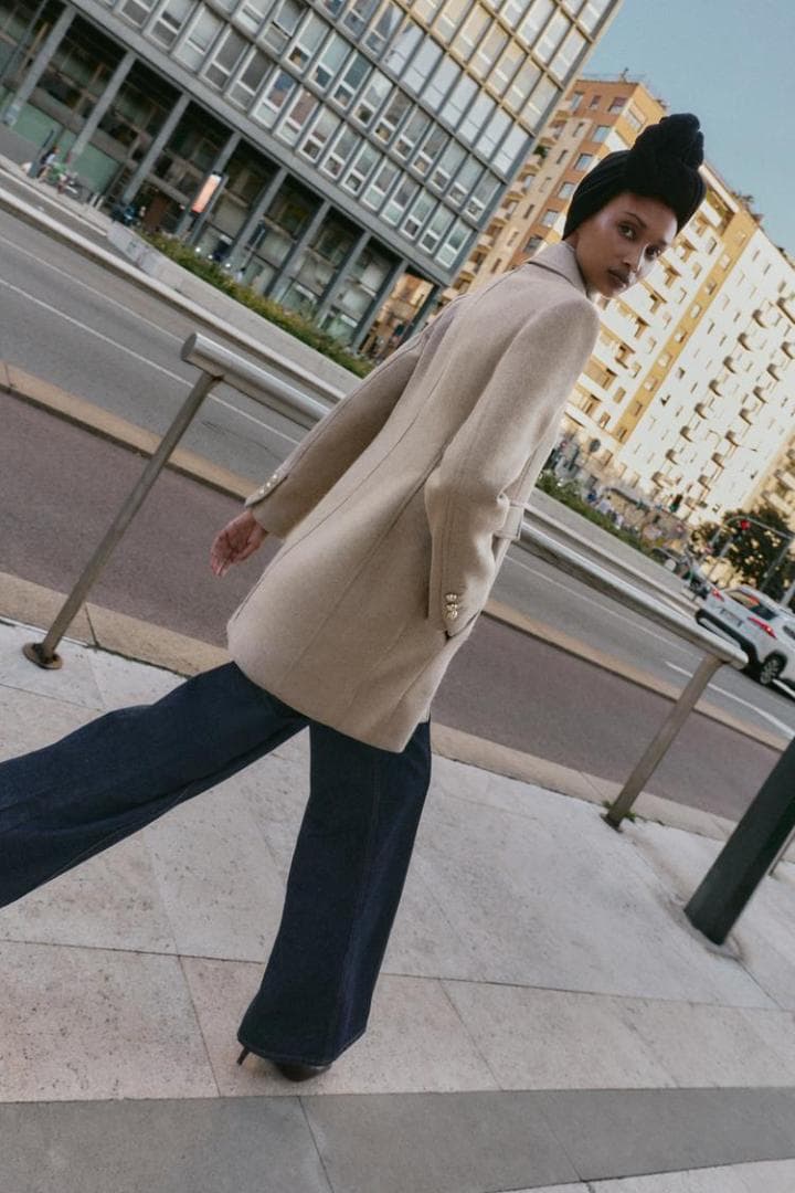 ZARA ウール混紡ショート丈ダブルブレストコート ライトミンク S