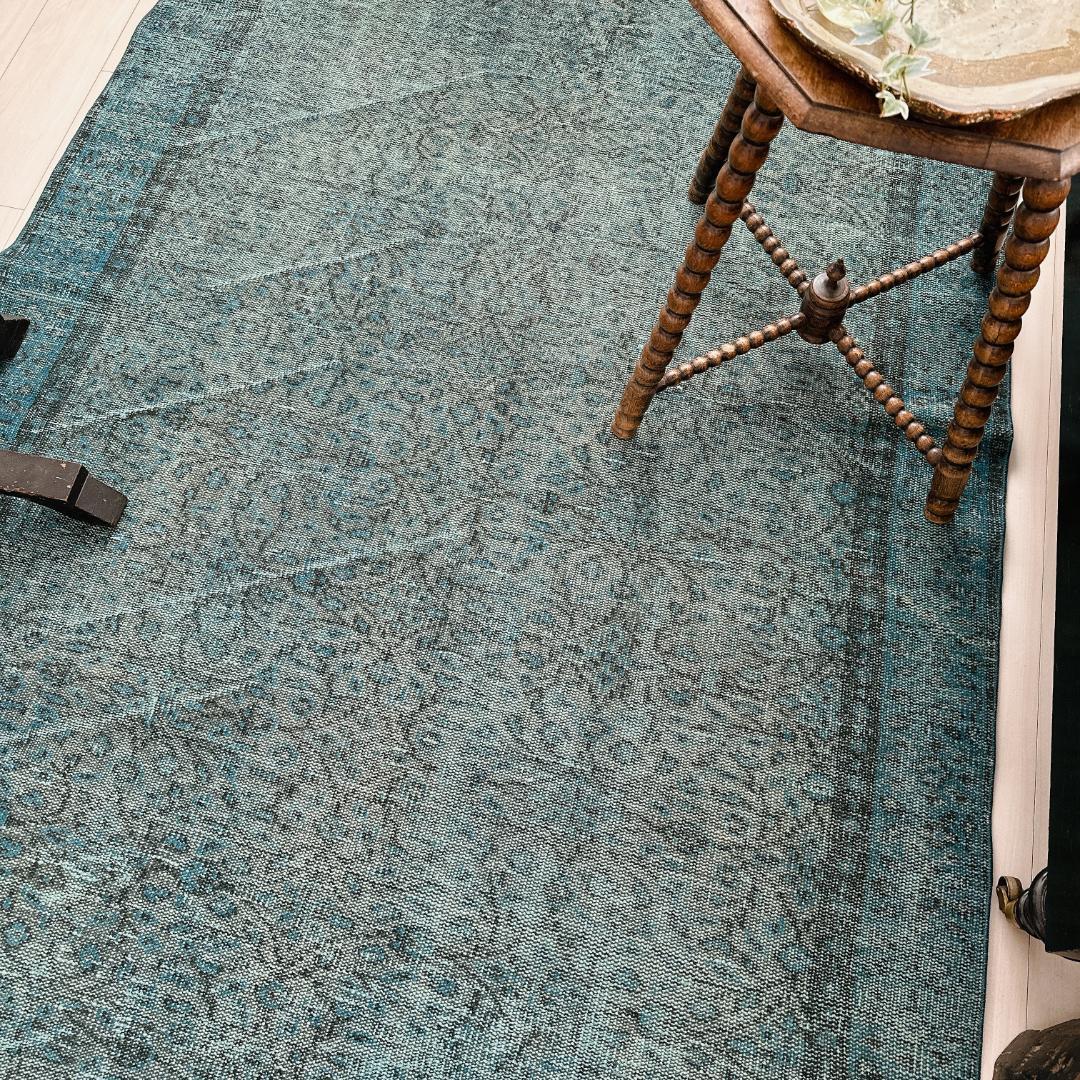 【訳アリ】トルコ ヴィンテージラグA114超大判 ターコイズブルー オーバーダイ